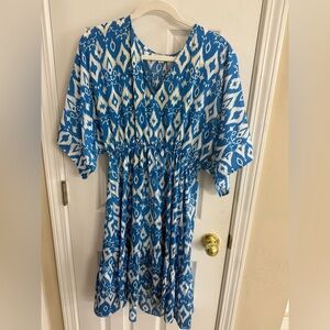 She + Sky Blue and White Patterned Dress